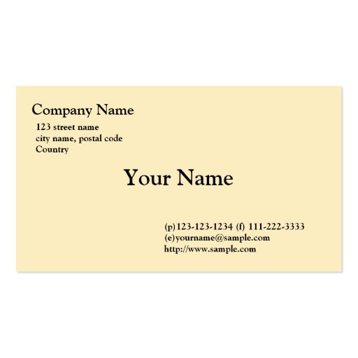 plain, light yellow business card template