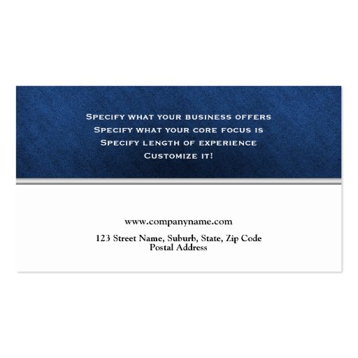 Plain masculine monogram blue white business card template (back side)