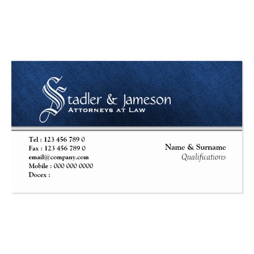 Plain masculine monogram blue white business card template (front side)