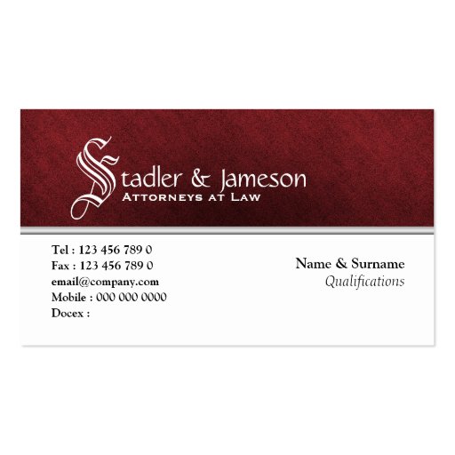 Plain masculine monogram red white business card (front side)