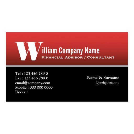 Plain masculine professional red black white business card template (front side)