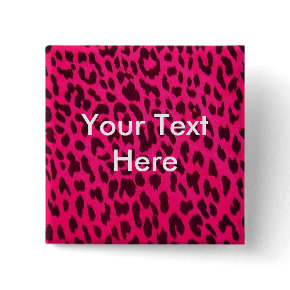 Plain Hot Pink Leopard Animal Print Button - Square scene style