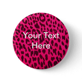 Plain Hot Pink Leopard Animal Print Button scene style - Round circle