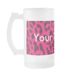 Plain Hot Pink Leopard Animal Print Frosted Glass Mug scene style