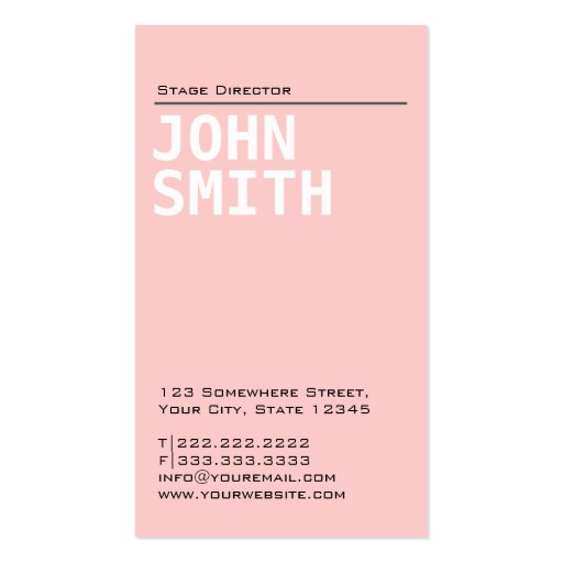 Plain Pink Stage Director Business Card (front side)