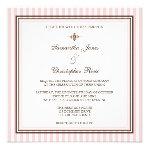 Plain Pink stripes  Wedding Invitations