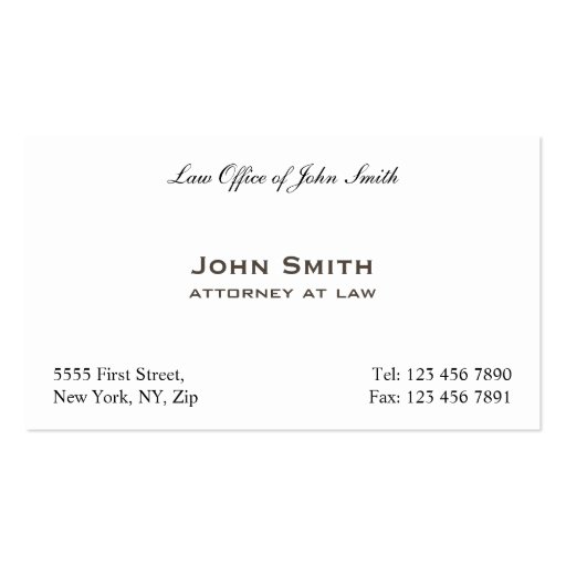 Plain Professional Elegant Attorney Law Office Business Cards (front side)