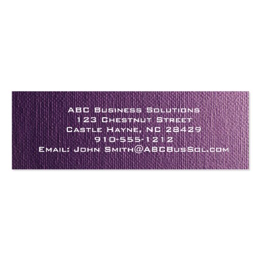 Plain Purple Canvas Slim Modern Business Cards (back side)