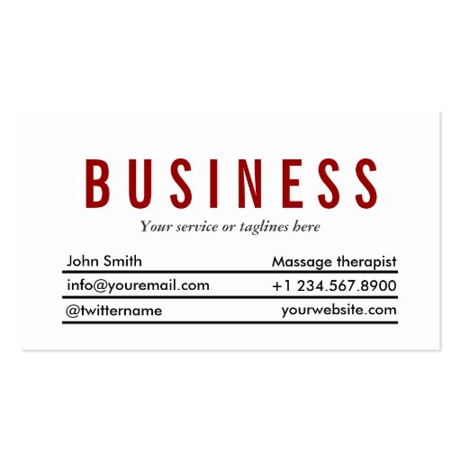 Plain Red Title Massage Therapist Business Card (front side)