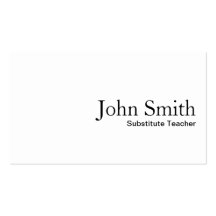 Plain White Substitute Teacher Business Card