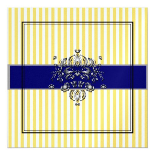 Plain yellow+navy blue stripes wedding invitations