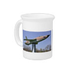 Plane in show with trees and sky in background beverage pitcher