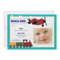 Planes and Trains Boy Birth Announcement :: 02 invitations