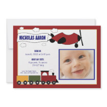Planes and Trains Boy Birth Announcement :: 04 invitations