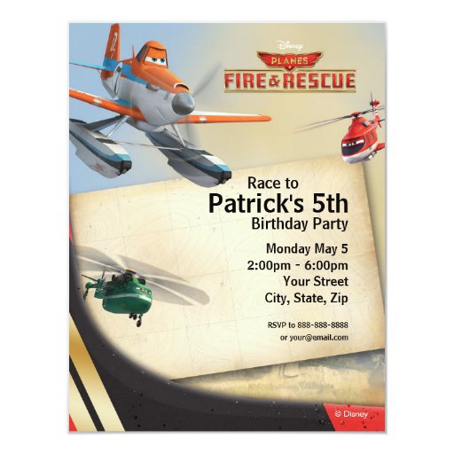 Planes Fire & Rescue Birthday Invitation Announcement (front side)