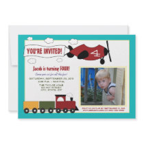 Planes & Trains Custom 5x7 Birthday Party Invite 4 invitations