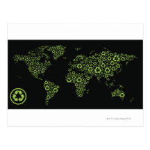 Planet earth composed of recycling symbols postcards