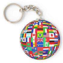 PLANET EARTH & FLAGS KEYCHAIN