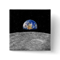 Planet earth rising over Moon Button