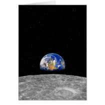 Planet earth rising over Moon Cards