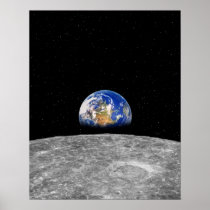 Planet earth rising over Moon Posters