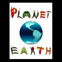 Planet Earth with Chili Peppers postcards
