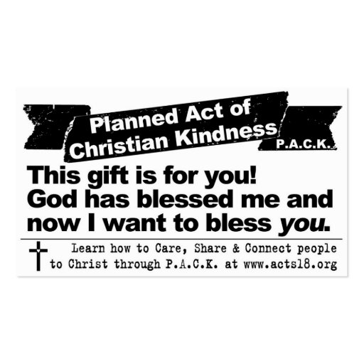 Planned Act of Christian Kindness (P.A.C.K.) Card Business Card (front side)
