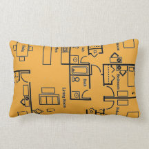 PLANS ACCENT PILLOW TANGERINE BACKGROUND BLK&WHT