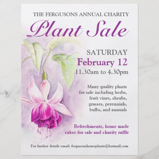 Plant sale fuchsia art fundraiser promo flyer Zazzle