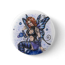 fairy, fairies, fae, faeries, elf, pinup, gothic, goth, dark, plasma, ball, blue, purple, fetish, redhead, red, head, butterfly, butterlies, wings, wing, bubble, sexy, art, painting, fantasy, zerick, delphine, levesque, demers, emo, punk, woman, girl, lady, anime, Button with custom graphic design