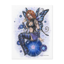 fairy, fairies, fae, faeries, elf, pinup, gothic, goth, dark, plasma, ball, blue, purple, fetish, redhead, red, head, butterfly, butterlies, wings, wing, bubble, sexy, art, painting, fantasy, zerick, delphine, levesque, demers, emo, punk, woman, girl, lady, anime, Postcard with custom graphic design