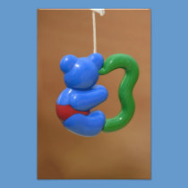 Plastic blue bear toy photography