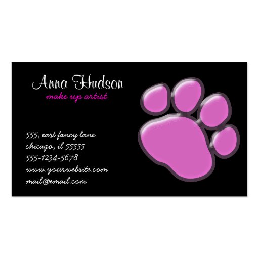 Plastic Dog Paws Traces Pawprints Pink, Black Business Card Template