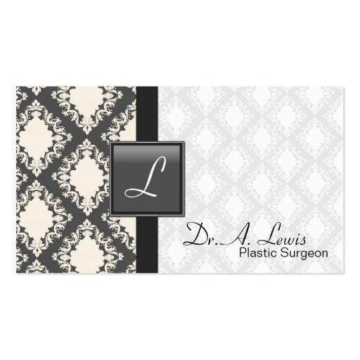 Plastic Surgeon Business Card - Grey White Damask (front side)