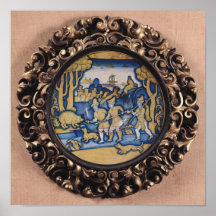 Plate decorated with a hunting scene poster
