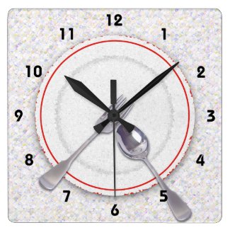 Plate with Fork and Spoon Square Wallclock