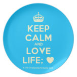 [Crown] keep calm and love life; [Love heart]  Plates