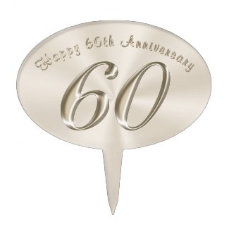 Platinum Color Happy 60th Anniversary Cake Topper