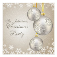 Platinum Gold Christmas Balls Party Invitations