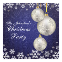 Platinum Silver Christmas Balls Blue Invitations