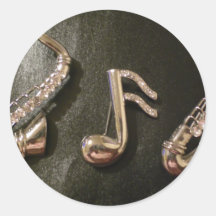 Play a musical note on that Saxaphone Round Sticker
