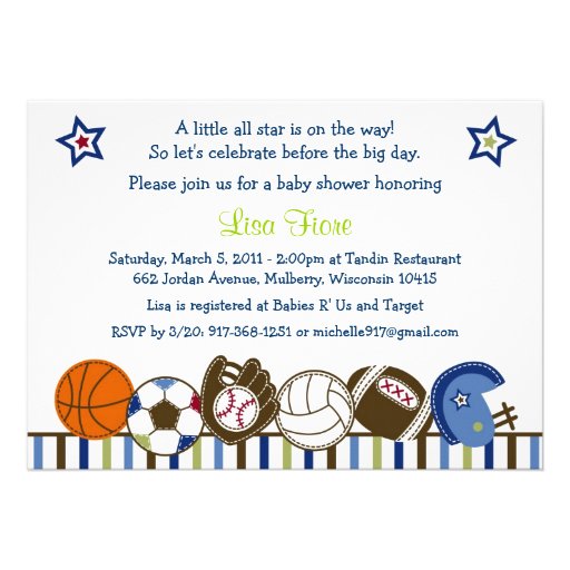 Play Ball Sports Baby Shower Invitations (front side)