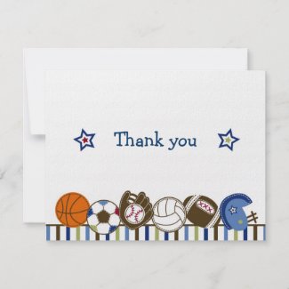 Play Ball Sports Boys Thank You Note Cards Personalized Invitations
