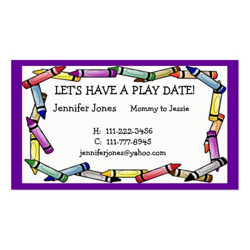 Play Date Calling Card Business Card Template (front side)