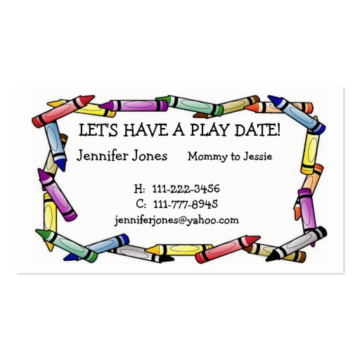 Play Date Calling Card Business Card Templates (front side)