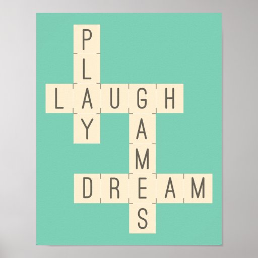 PLAY LAUGH GAMES DREAM CROSSWORD PUZZLE HAPPINESS POSTER Zazzle