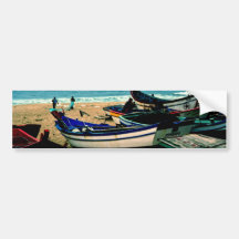 Playa IV de Portugal - barcos coloridos en la play Pegatina De Parachoque