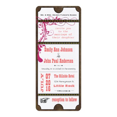 Playbill Ticket Wedding Raspberry Coral and Yellow Card