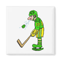 Player spitting out puck refrigerator magnet