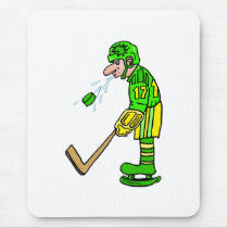 Player spitting out puck mouse pads